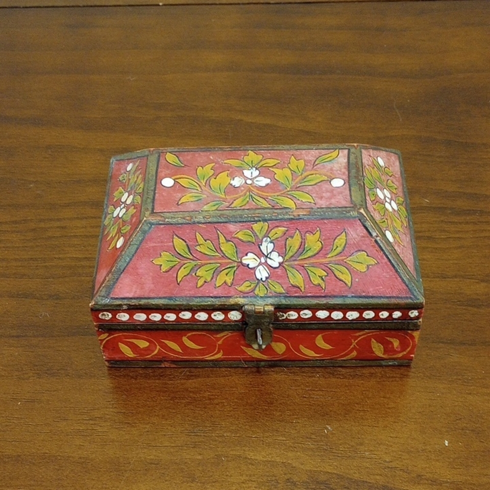 Hand-painted Vintage Wooden Box With Clasp